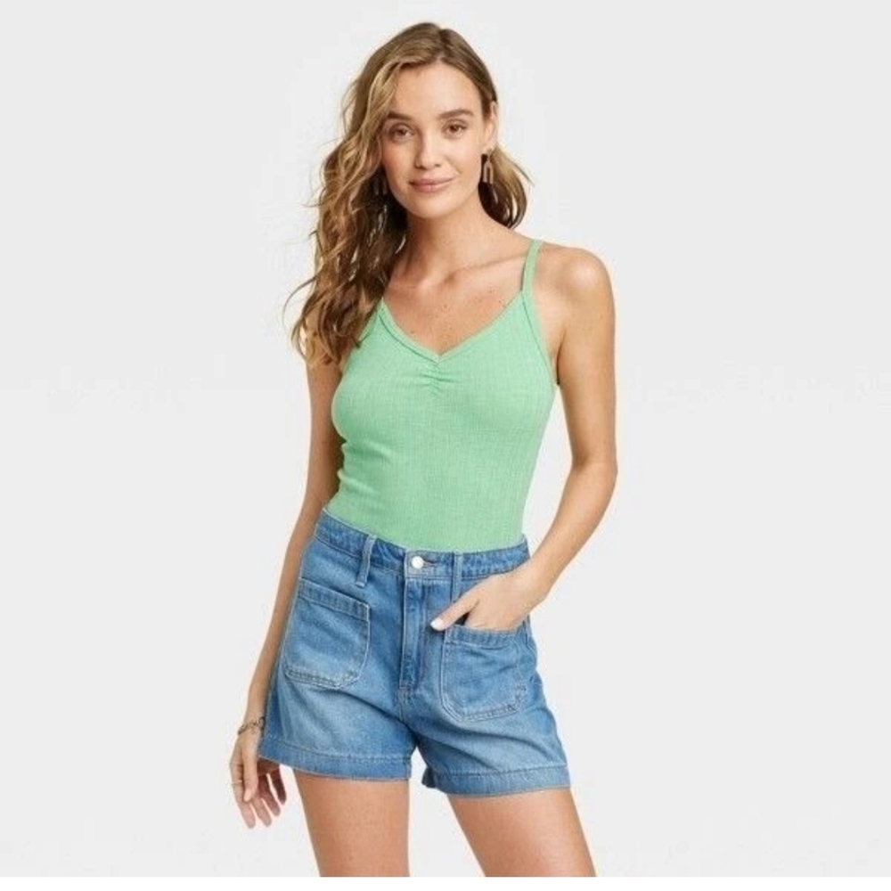 Universal Thread Green Ribbed Fitted Tank Top